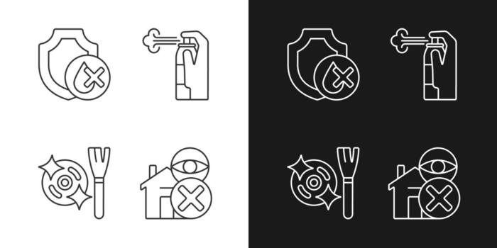 Iconos de etiquetas manuales lineales de pautas de drones establecidos para el modo oscuro y claro vector