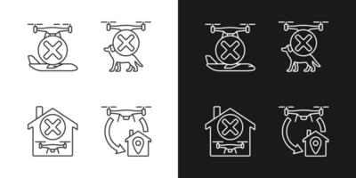Drone instruction linear manual label icons set for dark and light mode vector