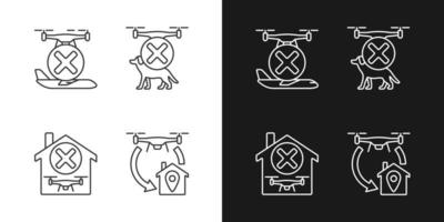 Drone instruction linear manual label icons set for dark and light mode vector