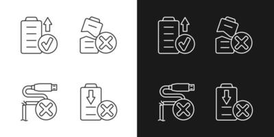 Drone performance linear manual label icons set for dark and light mode vector