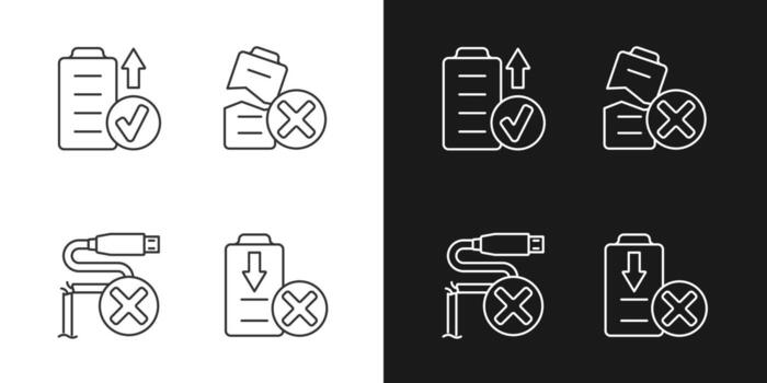 Iconos de etiquetas manuales lineales de rendimiento de drones establecidos para modo oscuro y claro vector