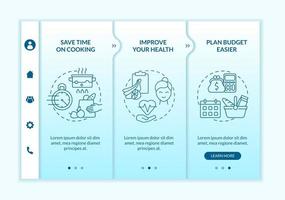 Reasons for meal planning blue gradient onboarding vector template