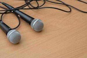 Microphone  on table in seminar talk photo