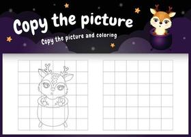 copy the picture kids game and coloring page with a cute deer using halloween costume vector