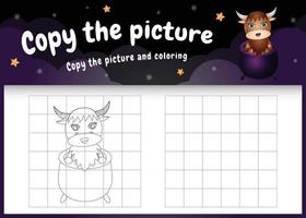 copy the picture kids game and coloring page with a cute buffalo using halloween costume vector