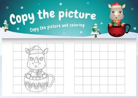 copy the picture kids game and coloring page with a cute rhino on the cup vector