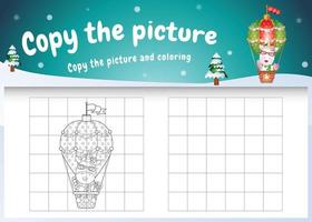 copy the picture kids game and coloring page with a cute unicorn on hot air balloon vector