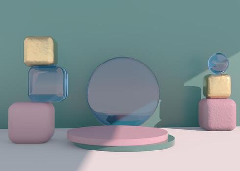 Abstract empty podium with shadow. Mock up stand for product presentation. 3D Render. Minimal concept. Display product photo