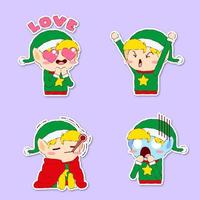 cute Christmas elf sticker vector set