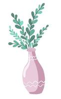 Decorative vase with branches. Raster illustration. Hand drawing photo