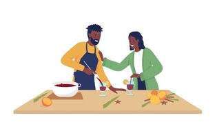 Couple make spiced wine semi flat color vector characters. Posing figures. Full body people on white. Cooking together isolated modern cartoon style illustration for graphic design and animation