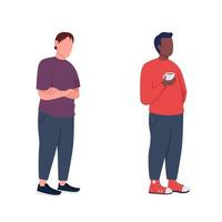 Casual standing man semi flat color vector character set. Standing figures. Full body people on white. Freelancer isolated modern cartoon style illustration for graphic design and animation pack