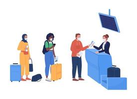 Safe airport boarding semi flat color vector characters. Waiting figures. Full body people on white. Safety rule isolated modern cartoon style illustration for graphic design and animation