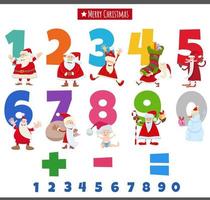 educational numbers set with Santa Claus characters vector