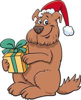 cartoon dog with present on Christmas time vector
