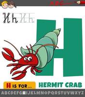 letter H from alphabet with cartoon hermit crab vector