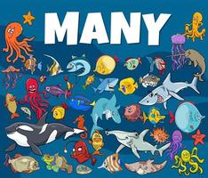 many sea life animals cartoon characters group vector