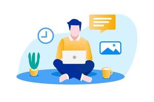 man using computer working from home vector