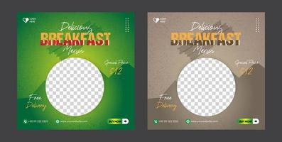 Breakfast restaurant social media post banner template vector
