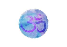Om, Aum colorful symbol, watercolor style. Om ink icon Chinese Calligraphy. Samsara logo design. Vector isolated on white background