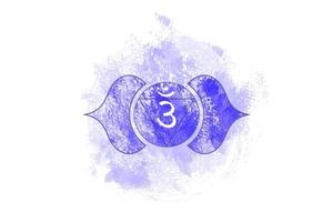 sexto chakra de ajna, plantilla de logotipo del chakra del tercer ojo en estilo acuarela. mandala morado. Meditación de signo sacro, icono de yoga, vector aislado sobre fondo blanco.