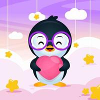 Cute Happy Penguin Holding Love. vector