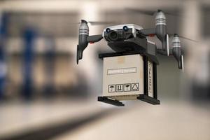 drone tecnología ingeniería dispositivo industria volando en industrial logística exportación importación producto entrega a domicilio servicio logística envío transporte transporte o automóvil autopartes representación 3d foto