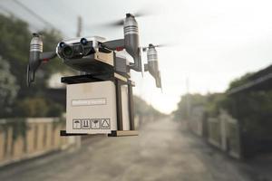 drone tecnología ingeniería dispositivo industria volando en industrial logística exportación importación producto entrega a domicilio servicio logística envío transporte transporte o automóvil autopartes representación 3d foto