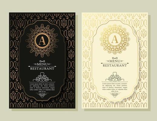 Luxury restaurant menu with logo ornament