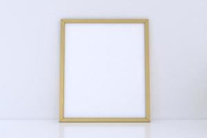 Empty golden photo frame mockup on white background