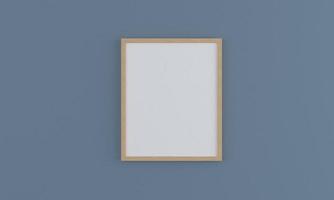 Vertical wooden empty photo frame mockup on wall