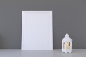 White frame mockup with lantern photo