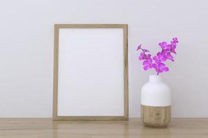 Wooden Frame Mockup With Flower Vase