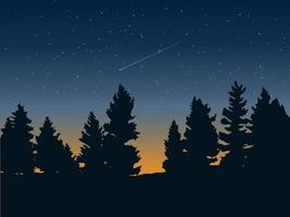 Pine Forest Silhouette and Starry Sky vector