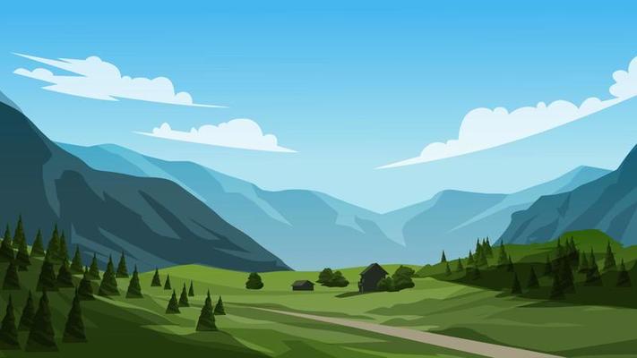 Meadows Landscape with Mountains