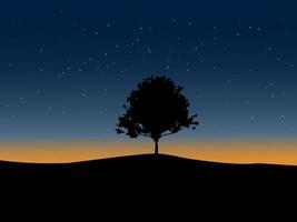 Night Sky and Tree Silhouette vector