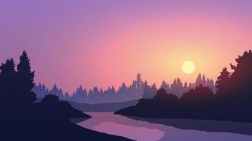 Calm Sunset in Forest with River vector