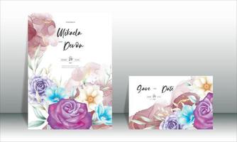 elegante y lujosa tarjeta de invitación de boda floral acuarela vector