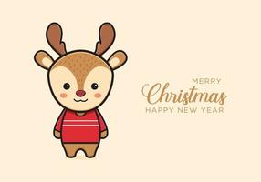 Cute deer greeting merry christmas and happy new year cartoon doodle card background illustration vector