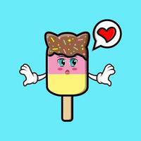 A sweet ice cream cartoon holding big heart vector image on blue background cartoon icon illustration design isolated flat cartoon style