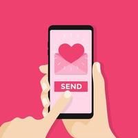 enviar sms de amor, carta, correo electrónico con teléfono móvil. vector