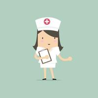 Nurse smiling and holding clipboard. vector