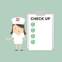 Nurse with list of medical check up. vector