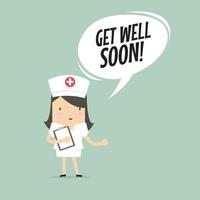 Nurse with Get Well Soon Speech Bubble. vector