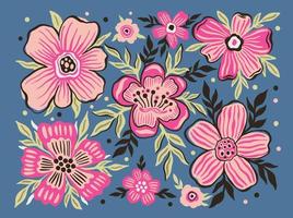 Establecer flor floral pintura estilizada colección de capullos florales abstractos. vector