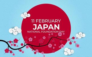 Japan Nation Foundation Day realistic 3d Background with sakura Flowers. 11 February. Vector Illustration EPS10