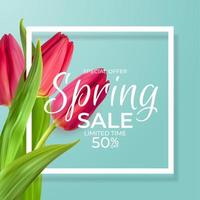 Spring Sale Template Background with realistic Tulip Flower. Vector Illustration