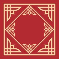 Vintage oriental ornament frame on red background. Decorative floral pattern frame art for Chinese New Year greeting card. Vector