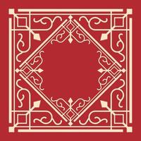 Vintage oriental frame on red background. Decorative floral pattern frame art for Chinese New Year greeting card. Vector
