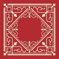 Vintage oriental frame on red background. Decorative floral pattern frame art for Chinese New Year greeting card. Vector